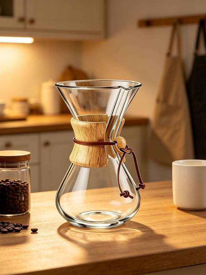 subjectthree Pour Over Coffee Dripper 8 Cup Glass Coffee Maker with Reusable Filter for Home,Camping, Office (28 Ounce)