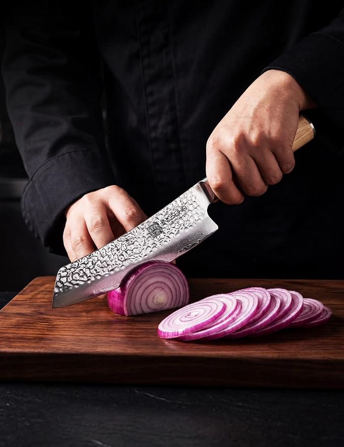 Santoku Knife 7 inch, Lab Tested Ultra and Long-lasting Sharp, VG-10 Core HRC60-62 Damascus Stainless Steel, Professional Premium Forged Kitchen Knife