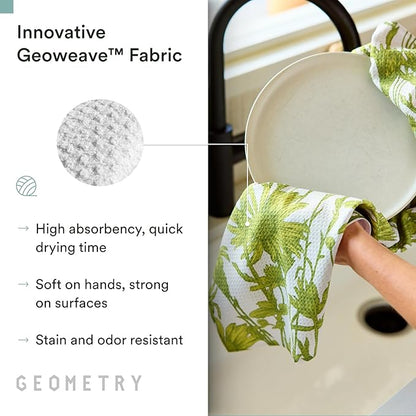 GEOMETRY Tea Towels – Spring & Summer Collection – Quick-Dry, Ultra-Absorbent, Reusable Microfiber Kitchen Towels for Drying & Cleaning - Golden Botanica - 1 Pack