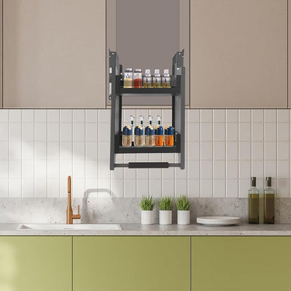 Pull Down Shelf,Pull Down Shelf Cabinet Organizer,2 Tier Pull-Out Cabinet Organizer,Wall Cabinet Storage Organizer for Kitchen