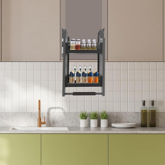 Pull Down Shelf,Pull Down Shelf Cabinet Organizer,2 Tier Pull-Out Cabinet Organizer,Wall Cabinet Storage Organizer for Kitchen