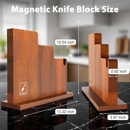 imarku Magnetic Knife Block Holder, 13 x 10 Inches, imarku Magnetic Knife Holder Rack for Kitchen Counter, Double Sided Magnet Knife Storage Stand with Knife Sharpener, Stepped Block