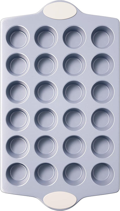 BRONYPRO 24-Cup Non Toxic Nonstick Ceramic Mini Muffin Pan & Cupcake Tin, PFOA & PFOA Free, Heavy Duty Rust-Resistant Aluminized Steel, Oven & Dishwasher Safe, Cream White