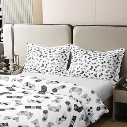 Castle Fairy Full Size Comforter Cover Teens Gaming 100% Natural Cotton Bedding Set Kids Video Game Gamepad Duvet Cover for Bedroom Gifts Gamer Controller Bedding Set 3 PCS