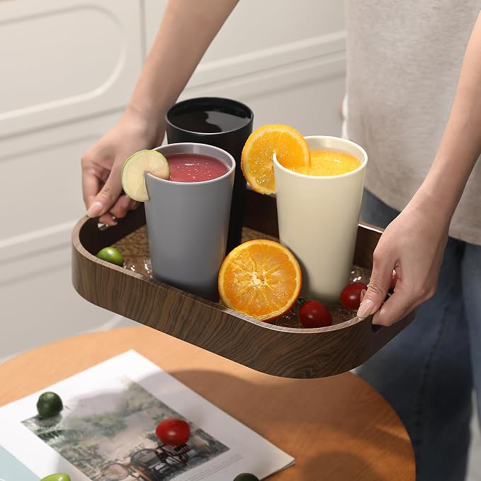 HEYCOME 24 Pcs Unbreakable Plastic Cups Set, 12 Pcs 14 oz and 12 Pcs 20 oz Reusable Plastic Cups, Stackable Water Tumblers, Drinking Cup for Kitchen, BPA-free, Dishwasher and Microwave Safe, 6 Colors