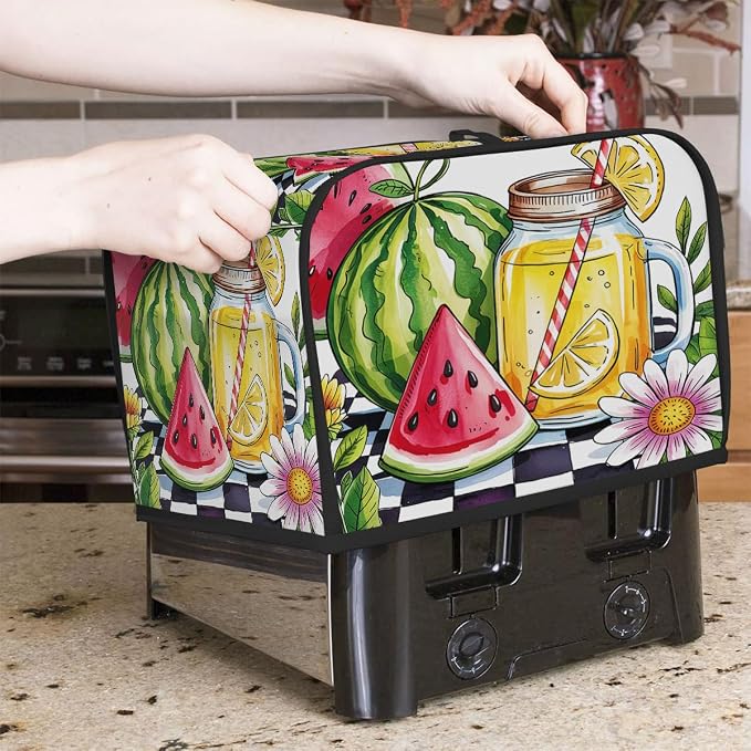 Summer Lemon Watermelon Toaster Cover 2 Slice Wide Slot Washable Kitchen Appliance Covers Fingerprint Bread Machine Dust Cover Small Toaster Oven Accessories Covers Bread Maker Bag Women Gift