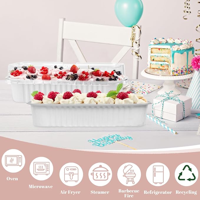 25Pack White Mini Cake Pans with Lids 6.8 Oz Mini Loaf Pans and Spoons and Stickers, Aluminum Foil Pans Tins, Individual Dessert Cups Containers for Sales,Party,Picnics