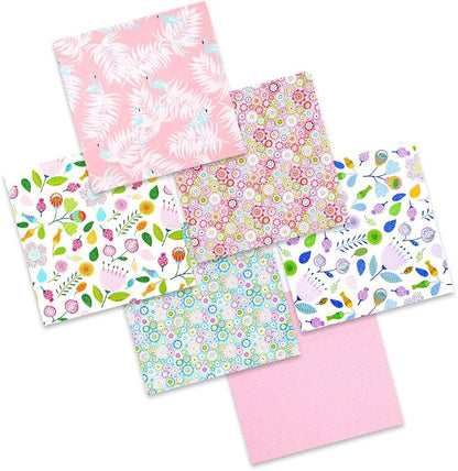 Fat Quarters Fabric Bundles,Pink Flamingo Floral Fabric 6PCS,Tropic Summer Style Cotton Fabric Material Squares 50 x 50 cm/20 x 20 Inch for Sewing Quilting Patchwork DIY Crafting Dressmaking Projects