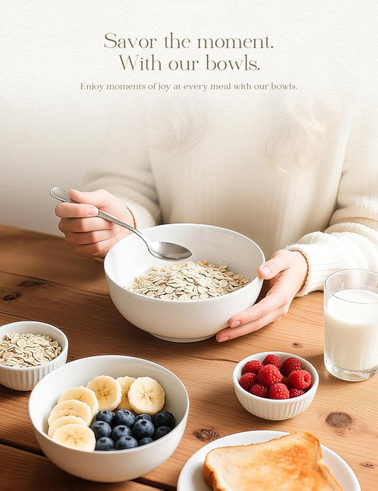 AISBUGUR Cereal Bowls,39 OZ Large Soup Bowls: Porcelain Salad Bowls Set of 4- Pho Bowls for Soup,Salad,Pasta,Fruit,White Bowls Set for Dishwasher & Microwave Safe