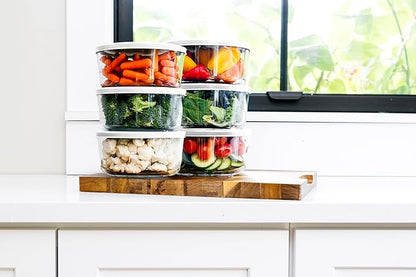 12-Piece Glass Food Storage Containers Set (6 Containers + 6 BPA-Free Lids) | 2-Cup, Leakproof | Microwave, Freezer, Oven & Dishwasher Safe | Ideal for Meal Prep & Pantry Organization, Beige