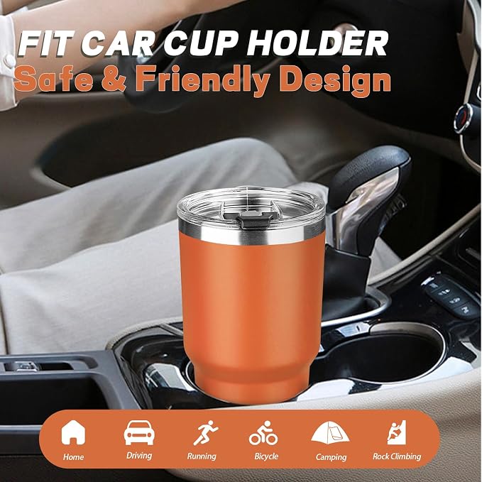 30 oz Tumbler with Lids and Straws, Stainless Steel Insulated Coffee Tumbler, Double Wall Vacuum Insulated Travel Mug Cup, Leakproof Thermal Coffee Cup for Hot and Cold Drinks (Orange)