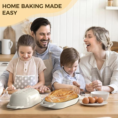 Enameled Cast Iron Dutch Oven Pot with Lid, Wildone 5.5QT Bread Oven for Homemade Sourdough Bread Baking with Cotton Potholders, Oven Safe up to 500°F, Cream White