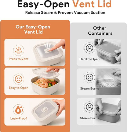 3 Pack Food Storage Containers with Easy-Open Vent Lids, Leak Resistant BPA-Free Meal Prep Containers, Microwave Freezer Dishwasher Safe, Stackable Food Containers,White, 17oz 34oz 51oz
