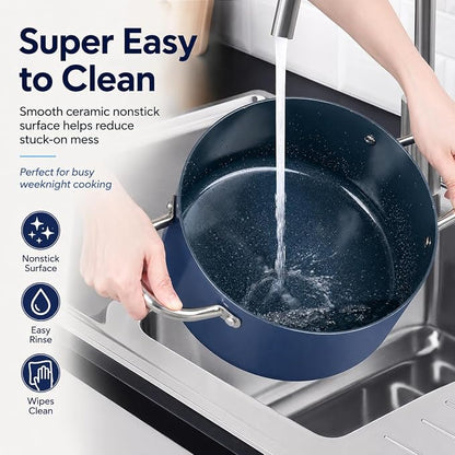 MICHELANGELO 10 Qt Ceramic Nonstick Stock Pot with Lid, Induction Ready | Ceramic nonstick coating | Stainless steel construction | Stay-cool handles | Ideal for chili, seafood boils and batch meals