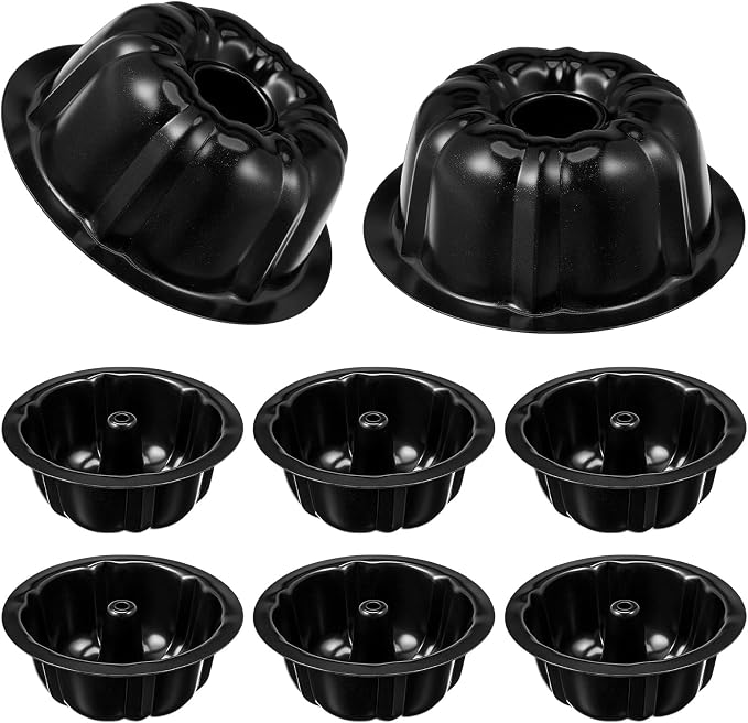 Ctosree 8 Pcs Fluted Mini Cake Pan 4 Inches Nonstick Fluted Cake Pan Carbon Steel Tube Metal Tube Oven Baking Mold with Flower Shape for Cupcake, Black