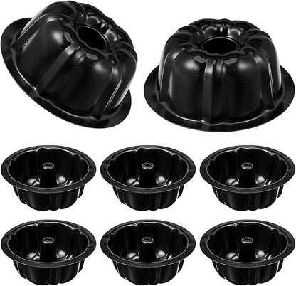 Ctosree 8 Pcs Fluted Mini Cake Pan 4 Inches Nonstick Fluted Cake Pan Carbon Steel Tube Metal Tube Oven Baking Mold with Flower Shape for Cupcake, Black