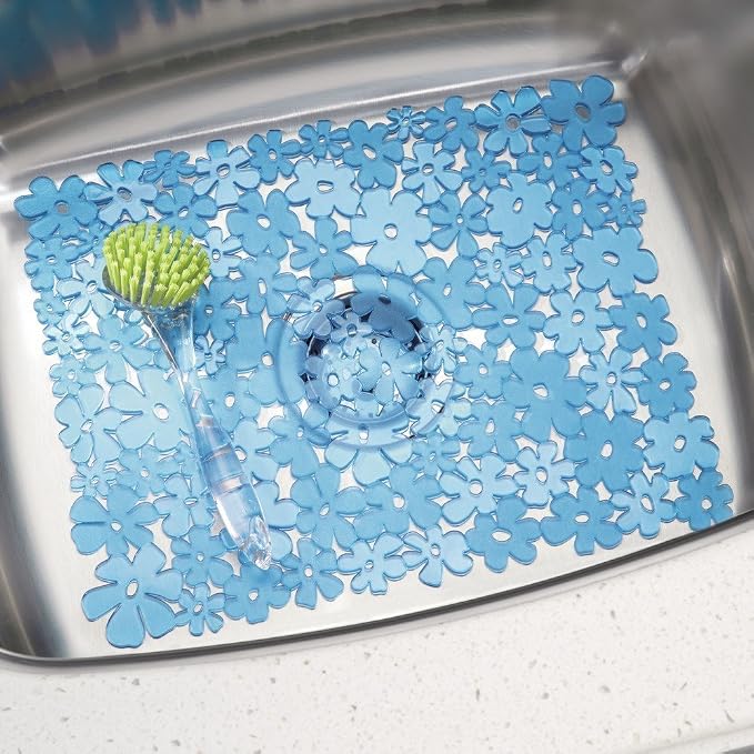 InterDesign Blumz Kitchen Sink Protector Mat - Large, Blue