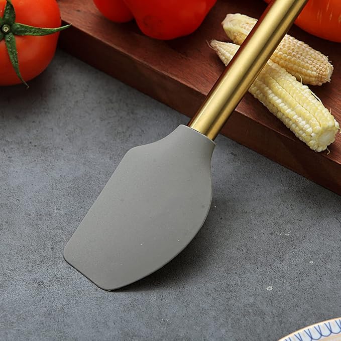 Gold Spatulas, Berglander Non-stick Silicone Flexible Scrapers Baking Mixing Tool With Titanium Gold Plating Handle, Baking Tools, Heat Resistant, Dishwasher Safe, Easy to Clean