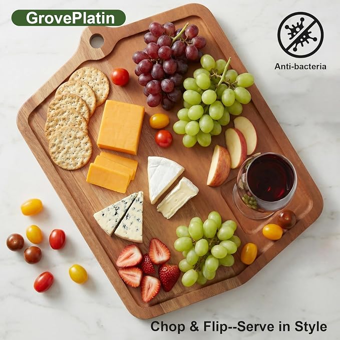 Acacia Wood Cutting Board 16 x 12 In, Wooden Cutting Boards for Kitchen Non Toxic Dishwasher Safe Non Slip, Large Cutting Board for Meat, Charcuterie, Chopping