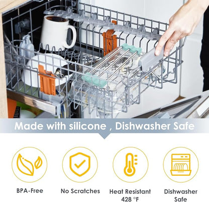 Extendable Over Sink Drying Rack, 3-Bar Telescopic Sink Dish Rack, SUS304 Stainless Steel with Light Cyan Silicone Ends, 10.24-20.47 in Adjustable, 16.5 lb Heat Resistant 428°F, Dishwasher Safe
