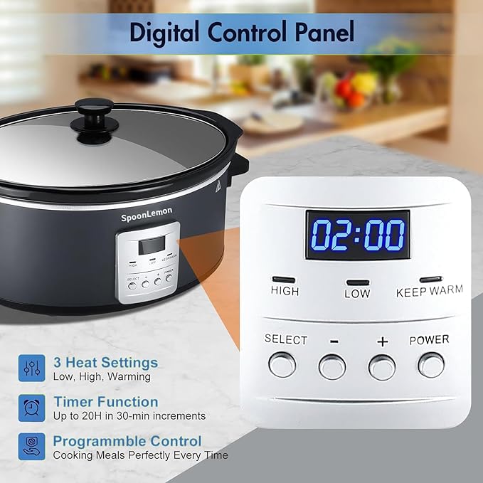 7QT Slow Cooker, Electric Programmable Cooker with 20H Timer & 3 Heat Settings, Oval Ceramic Pot — Ideal for Family Meals & Meal Prep, Compatible with 20 Count 13"x21" Cooking Liners