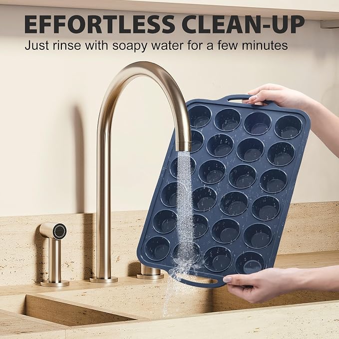 2 Pack Silicone Muffin Pan 12 and 24 Cup with Metal Frame,Non Stick Silicone Mini Cupcake Pan with Handles, BPA Free Silicon Regular Muffin Tin Tray Small for baking, egg bites, Mold Grey