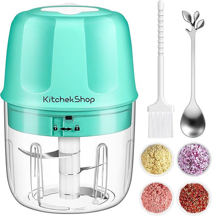 Rechargeable Portable and Cordless Mini Food Processor 300ML with Stainless Steel Blade, Electric Garlic Chopper Vegetable Chopper Blender for Nuts Chili Onion Minced Meat and Spices BPA-Free(Green)