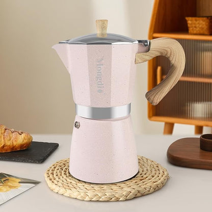 Mongdio Stovetop Espresso Maker Moka Pot, Cuban Coffee Maker Stove top coffee maker Moka Italian Espresso Greca Coffee Maker Brewer Percolator, 12 Espresso Cups, 20 oz - Pink