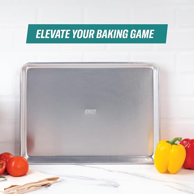 Baker's Secret Non Toxic Bacon Tray for Oven, PTFE, PFAS, PFOA Free, 100% Recycled Aluminum, Bakeware Set Cookie Sheet 18" with Stainless Steel Rack Never Rust - The Natural Aluminum Collection