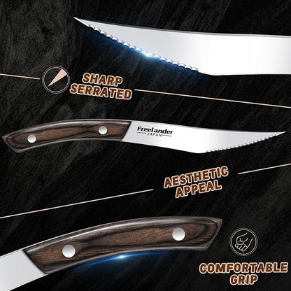 Freelander 4-Piece Pizza Knife Cutter Set, Sharp Serrated Stainless Steel Blades, Full Tang Forged Design, Ergonomic Non-Slip Handle, Durable, Rust-Resistant & Dishwasher Safe