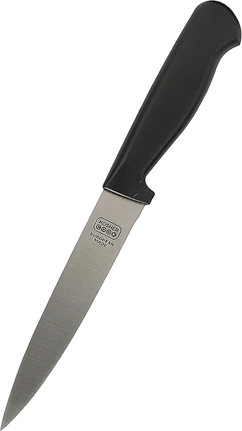 The Kosher Cook Black Kitchen Knife – 6” Steak and Vegetable Knife - Razor Sharp Pointed Tip, Straight Edge - Color Coded Kitchen Tools
