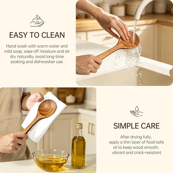 Wooden Utensil Set 12 PCS - Natural Non-Toxic Acacia Wooden Spoons for Cooking, Nonstick, Sturdy, Easy to Clean, Wood Kitchen Utensils Set with Holder, Spoon Rest & 6 Hooks, Ideal for Gifting