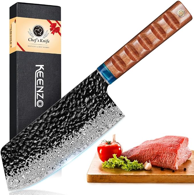 KEENZO Damascus Chinese kitchen knife 8 inch,Professional kitchen knives,Sharp Damascus knife,Ergonomic rosewood handle with gift box for Home & Restaurant