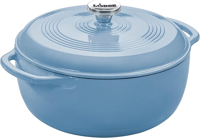 Lodge 3 Quart Enameled Cast Iron Dutch Oven with Lid – Dual Handles – Oven Safe up to 500° F or on Stovetop - Use to Marinate, Cook, Bake, Refrigerate and Serve – Storm Blue