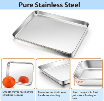 TeamFar Baking Sheet with Rack, 16 x 12 x 1 Inch Stainless Steel Cookie Baking Pan Tray with Grid Rack for Baking Roasting Cooling, Healthy & Heavy-Duty, Oven & Dishwasher Safe