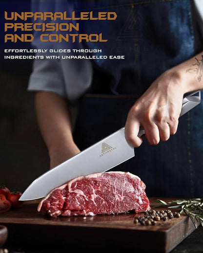 8 Inch Chef Knife, Full-Metal Kitchen Knife with Ergonomic Handle, High-Carbon Stainless Steel Chef’s Knife for Home & Pro Cooking, Precision Cutting, Gift-Ready Packaging