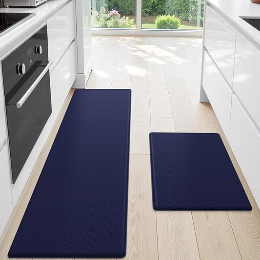 StepLively Kitchen Mat, 2 PCS Kitchen Rugs, Cushioned Kitchen Mats for Floor, Anti Fatigue Kitchen Rug Set, Non-Skid Standing Mat for Kitchen, Office, Sink, 17.3"x30"+17.3"x70", Blue