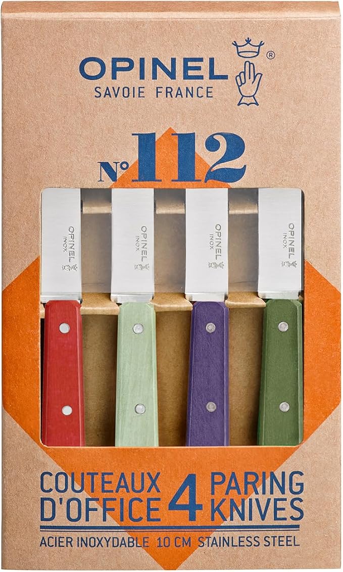 OPINEL No. 112 Paring Knives 4 Piece Box Set, High Carbon Stainless Steel, Painted Hornbeam Handles, Made in France (Paysage)
