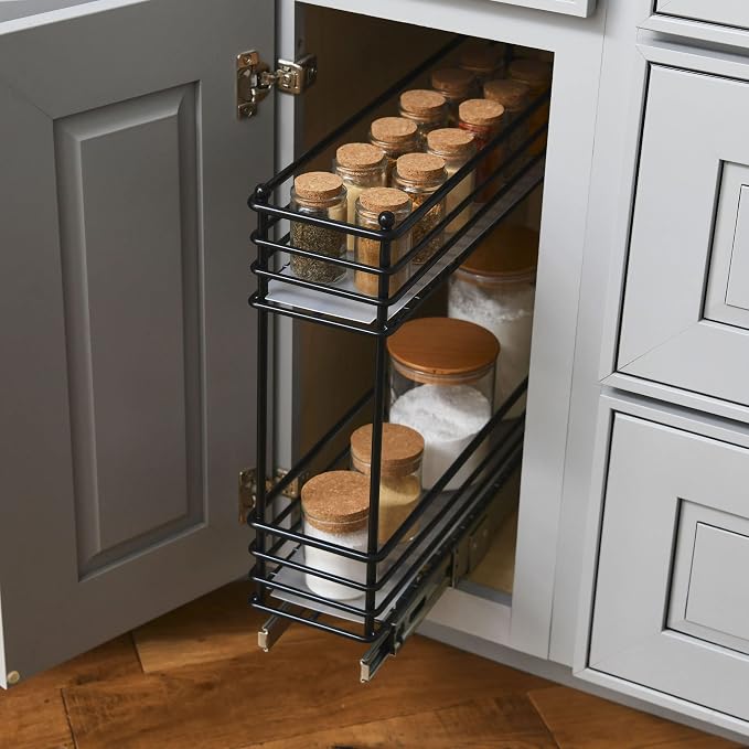 Household Essentials Glidez Under Cabinet 2‑Tier Pull‑Out Storage Organizer with Removable PEVA Liners, Matte Black