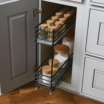 Household Essentials Glidez Under Cabinet 2‑Tier Pull‑Out Storage Organizer with Removable PEVA Liners, Matte Black