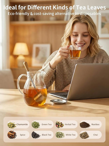 HOUSE AGAIN Tea Infuser for Loose Tea, 2-in-1 Tea Scoop Infuser Extra Fine Mesh Tea Strainers for Loose Tea, 304 Stainless Steel Loose Leaf Steeper, Tea Ball Filter with Handle for Spices, S