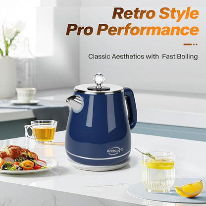 Vintage Electric Kettle 1.8L, All Stainless Steel Hot Water Electric Kettle for Boiling Water, 1350W Fast Boil BPA Free Tea Kettle, Electric Tea Kettles Automatic Shut Off, Boil-Dry Protection