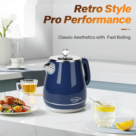 Vintage Electric Kettle 1.8L, All Stainless Steel Hot Water Electric Kettle for Boiling Water, 1350W Fast Boil BPA Free Tea Kettle, Electric Tea Kettles Automatic Shut Off, Boil-Dry Protection