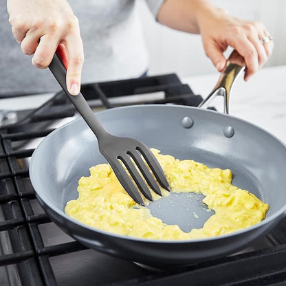 GreenPan Silicone Ultimate Fork, Mixing Stirring Serving, Cooking Kitchen Utensil, Flexible Rubber Nonstick Cookware, Rigid Steel Core, Heat-Resistant, Anti-Slip Handle, BPA-Free Dishwasher Safe, Gray