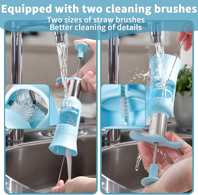Newness Grape Cutter for Toddlers 1-3 with 2 Straw Brushes & 2 Types of Slicing Tomato Slicer Blueberry Cherry Grape Quarter Cutter Kitchen Gadgets for Salad Pasta Cake Decoration (Blue)