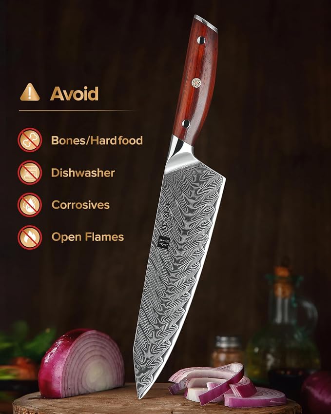 XINZUO 5 Pcs Knife Set, Professional Super Damscus Steel Kitchen Knife Set, Ultra Sharp Blade, Natural Rose Handle, Chef Gift Box-Yi Series