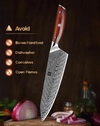 XINZUO 5 Pcs Knife Set, Professional Super Damscus Steel Kitchen Knife Set, Ultra Sharp Blade, Natural Rose Handle, Chef Gift Box-Yi Series