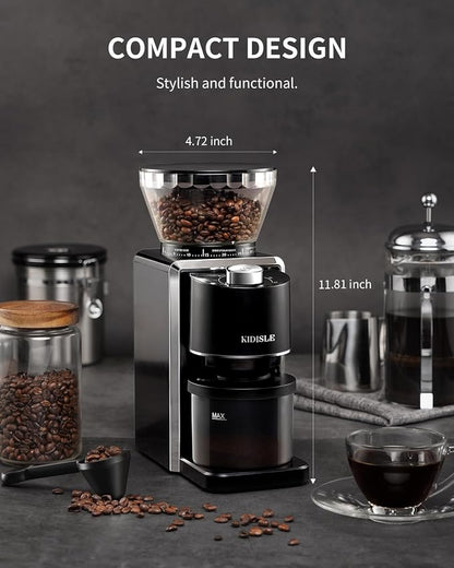 KIDiSLE Conical Burr Espresso Grinder, 35 Precise Settings Electric Coffee Bean Grinder with Anti-Static Technology, Quiet Burr Coffee Grinder for Espresso, Pour Over, French Press, 2-12 Cup, Black