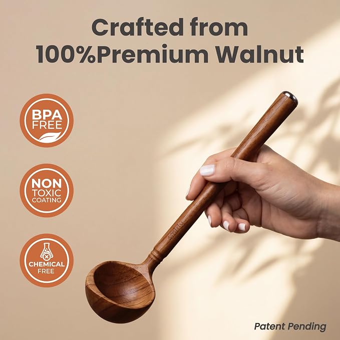 SMIRLY Wooden Spoons for Cooking - 12-Piece Premium Walnut Wood Utensil Set with Ceramic Holder & Spoon Rest, Non-Scratch Cooking Utensils Set for Nonstick Cookware, Luxury Kitchen Gift Set [Walnut]