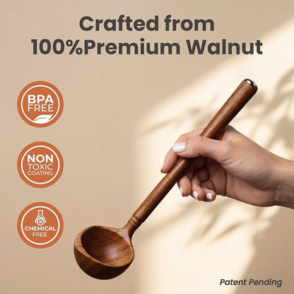 SMIRLY Wooden Spoons for Cooking - 12-Piece Premium Walnut Wood Utensil Set with Ceramic Holder & Spoon Rest, Non-Scratch Cooking Utensils Set for Nonstick Cookware, Luxury Kitchen Gift Set [Walnut]